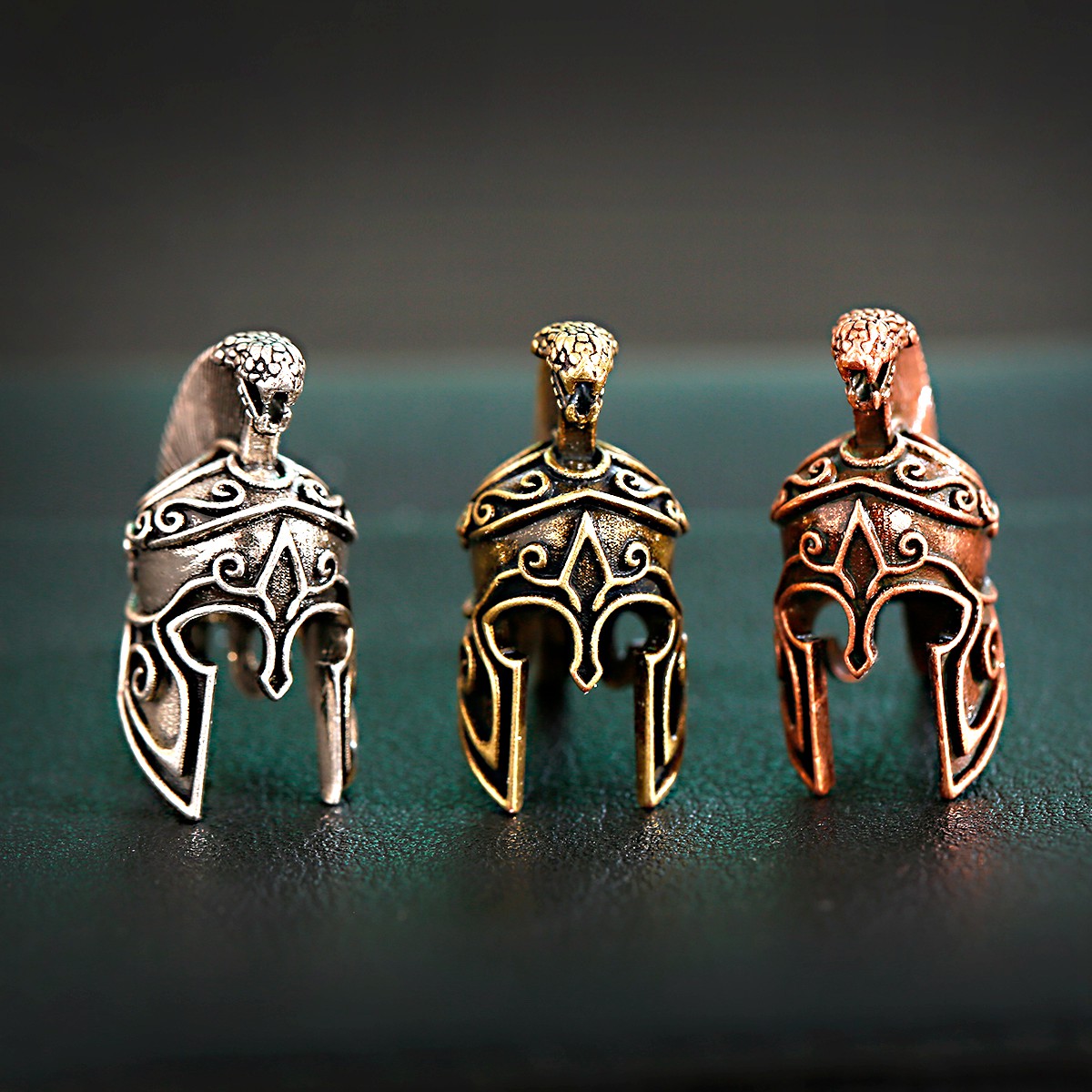 Cuentas de Paracord Vintage para hombre, abalorios de bronce antiguo, cobre, León, casco, Calavera, abalorios para pulsera, fabricación de joyas, 3 uds./Set