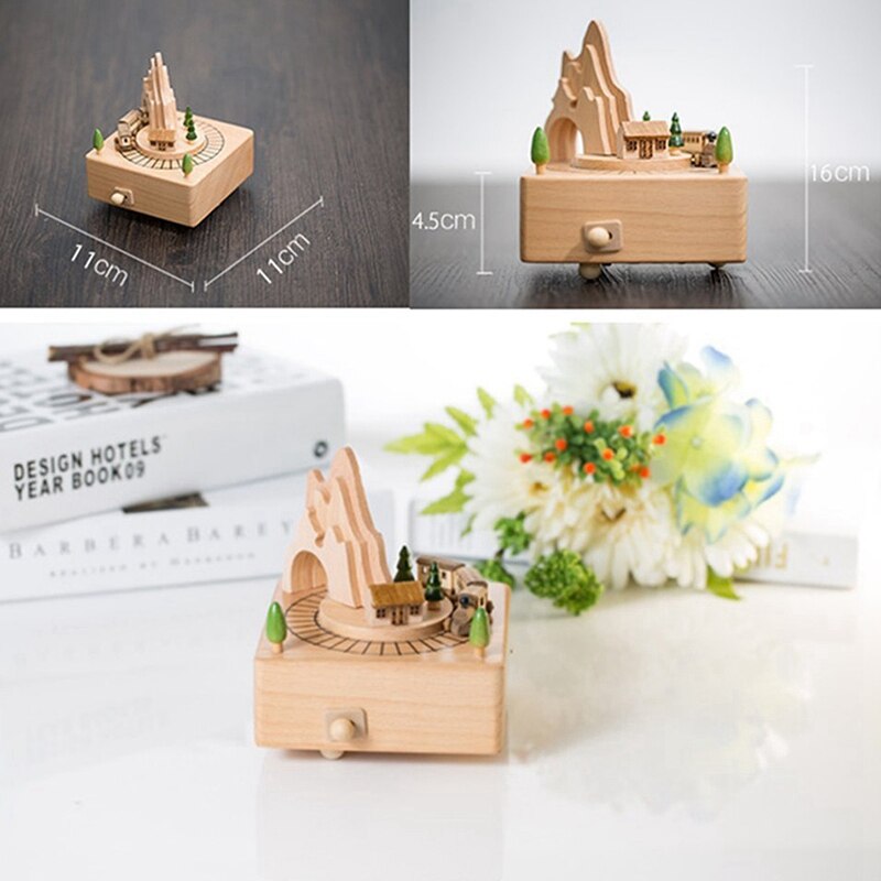 Wooden Musical Box Featuring Mountain Tunnel With Small Moving Magnetic Train | Plays