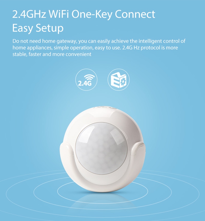 Détecteur de mouvement PIR WiFi intelligent, détecteur de maison intelligent Compatible IFTTT pour commande vocale, sans Hub