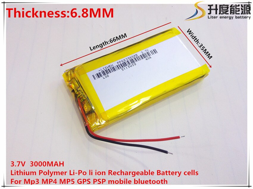1 stks/partij 683566 3.7 V lithium polymeer batterij 3000 mah DIY mobiele noodstroom opladen schat batterij