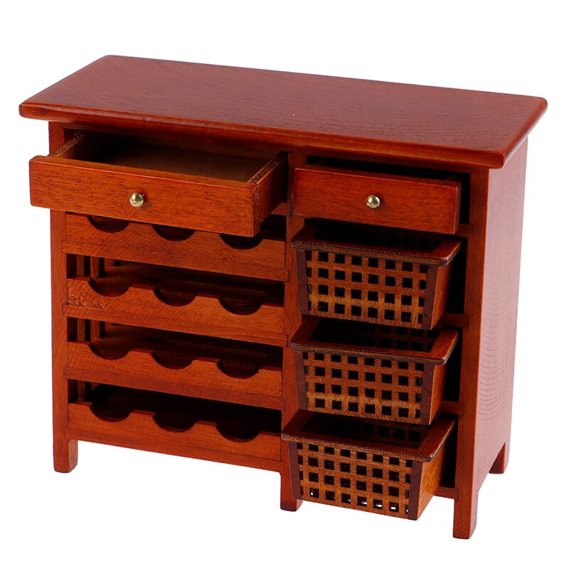 1pc 1:12 mini mahoń wina cabinetfurniture wyświetlacz kuchnia drewniane pudełko miniaturowe akcesoria kuchenne symulacji Model domku dla lalek