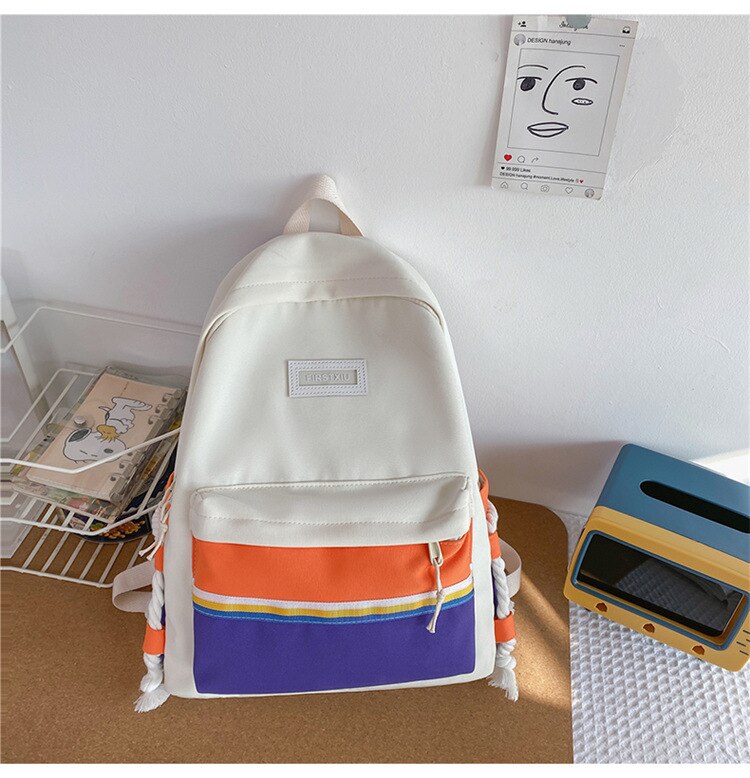 Schultaschen für Teenager-mädchen, Rucksack für sterben hoch Schule, damen-schultasche Ich bin Patchwork-stil, koreanischer freizeitstil , 2022: Weiß Orange