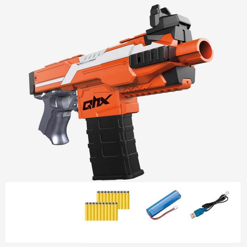 Safety Electric Toy Rifle Outdoor Fun Kids Dart Blaster Toy Gun Electric Burst Soft Bullet Gun Suit Birthday: orange pistol