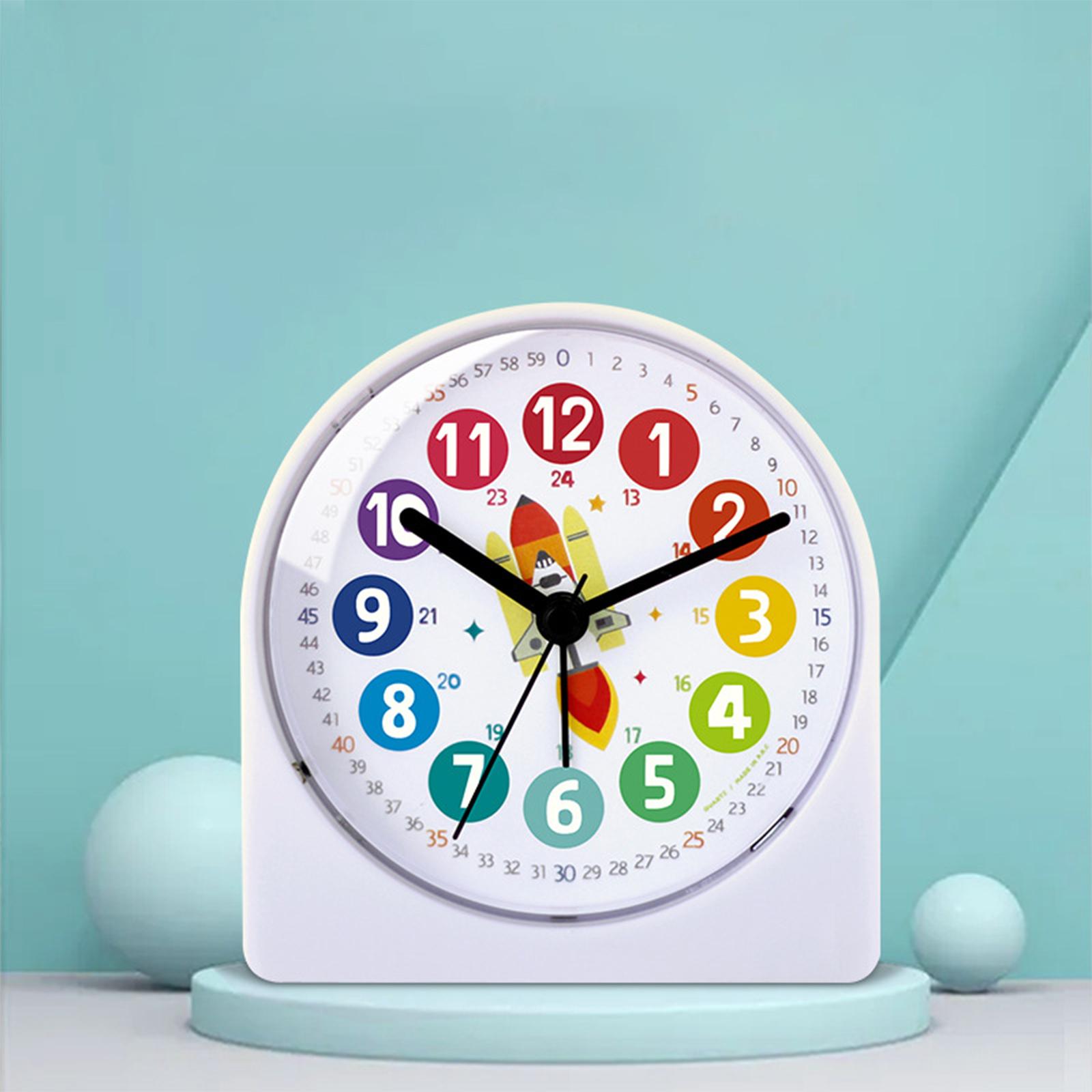 Cartoon Analog Alarm Clock Night Light ,Battery Operated Mute Table Clocks Telling Time Teaching Clock for Living Room Home Kids