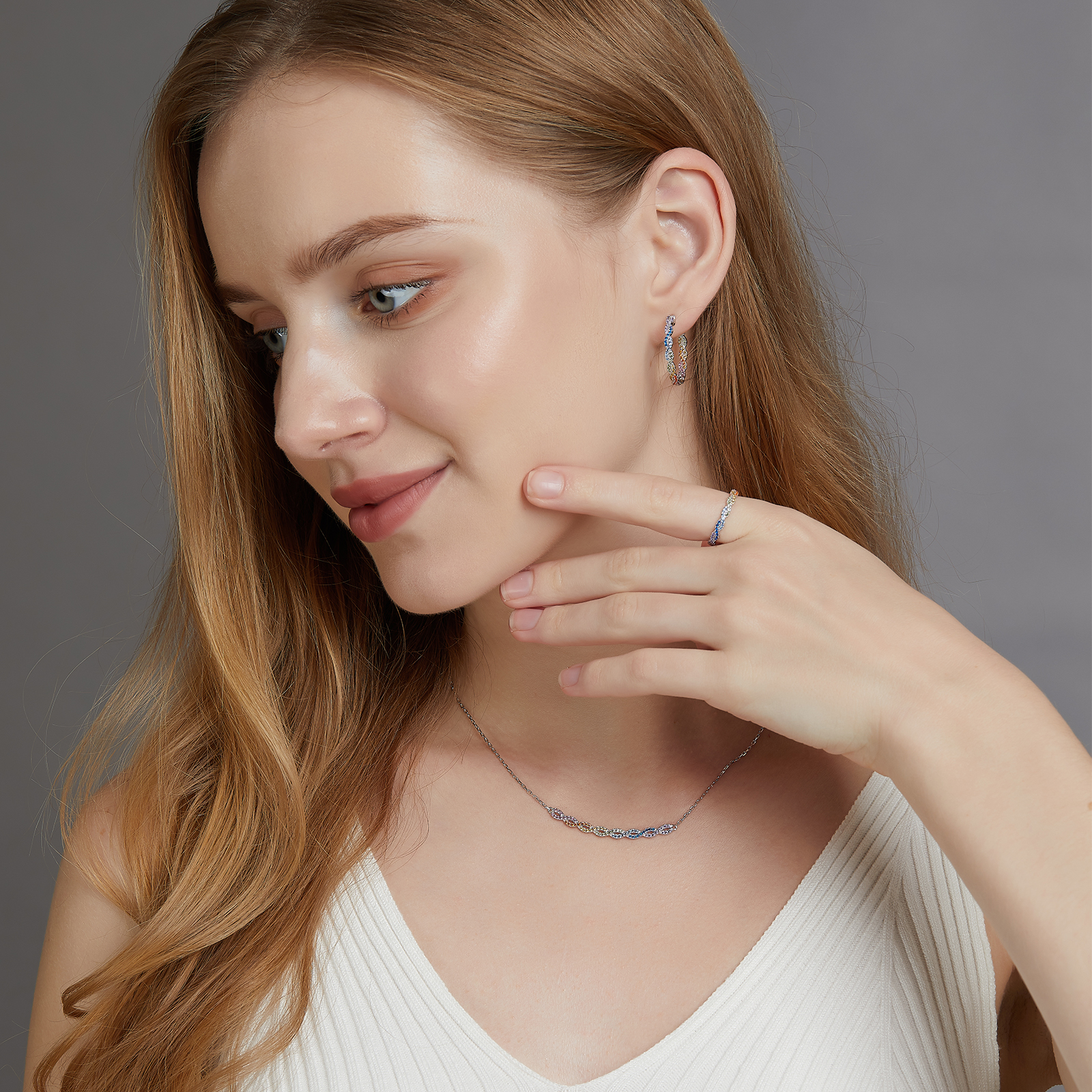 ALLNOEL 100% 925 Anelli in argento sterling per le donne Abbagliante zircone Arcobaleno CZ Anello twist Regali di nozze alla moda Gioielli all'ingrosso