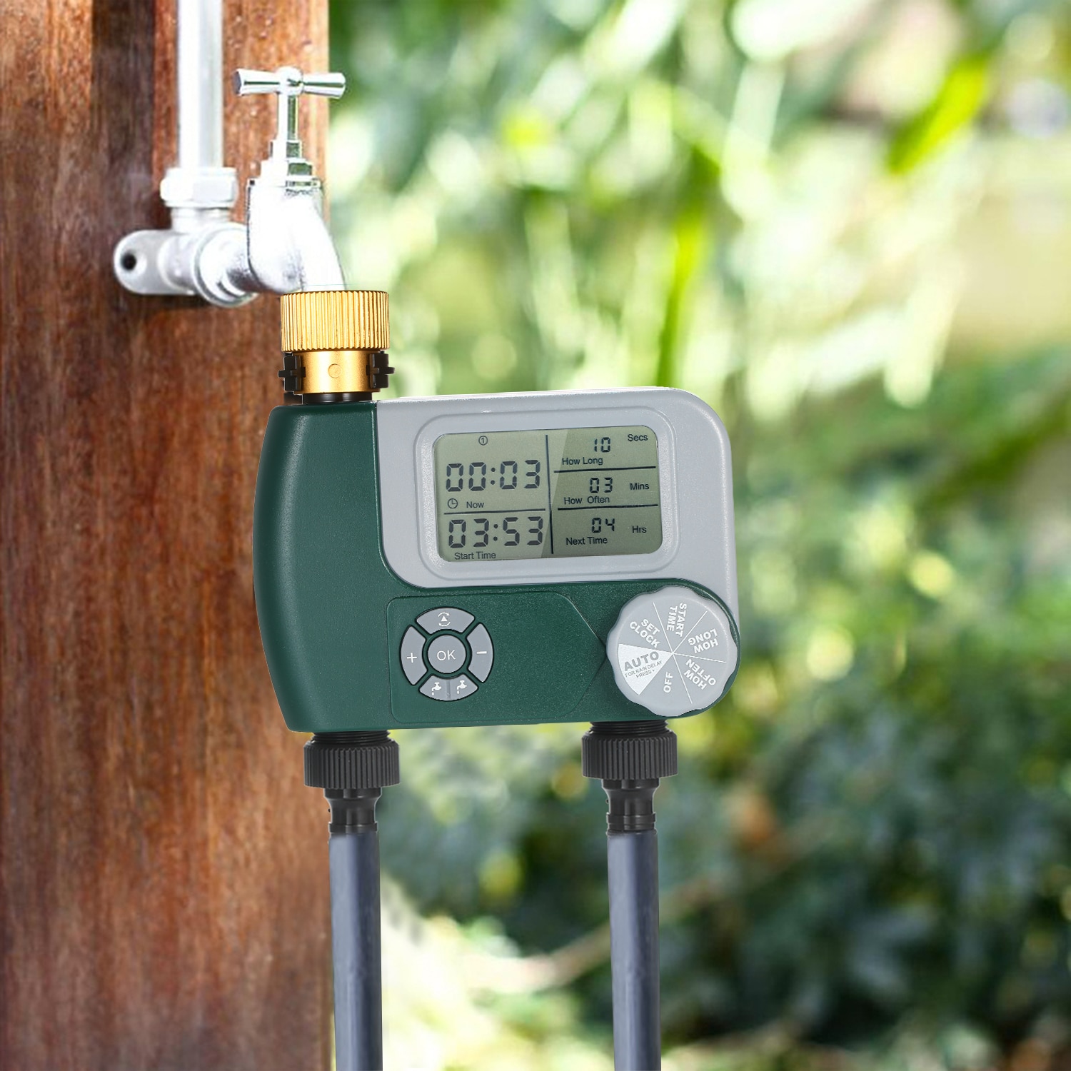 Digital automatisk vattning sprinklersystem slang kran timer utomhus batteri bevattning controller med 2 uttag för trädgård