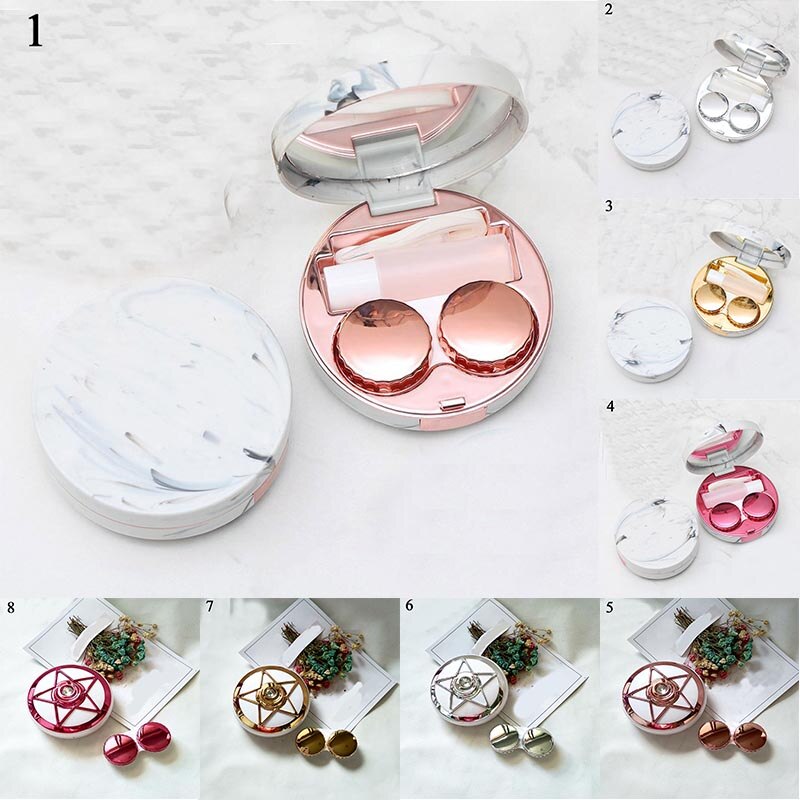Ogen Zorg Container Leuke Ronde Lens Case Spiegel Reizen Bril Lenzen Klassieke Doos Kit Houder Marmer Contact Lens Case