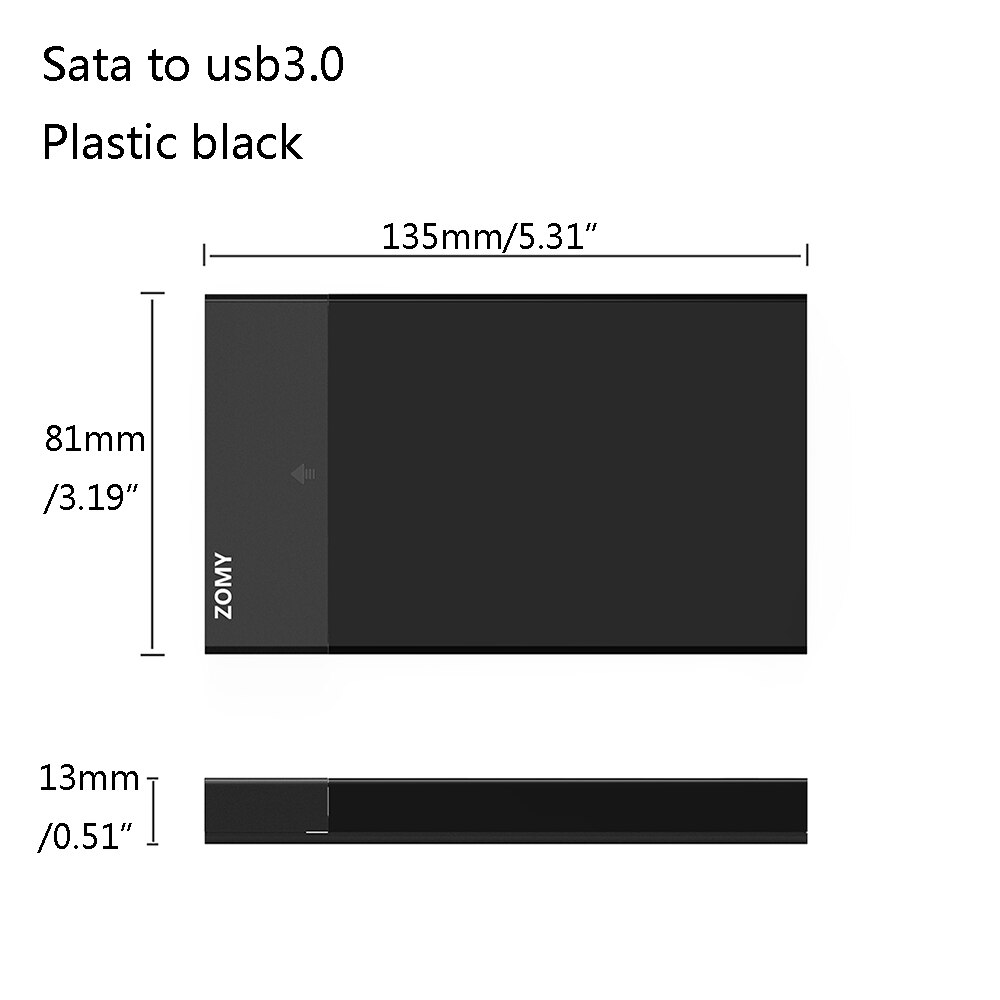 Zomy Black Portable HDD Enclosure 2.5'' SATA to USB 3.1 Transparent External Hard Drive Case Usb3.0 for Laptops Shell SSD Box