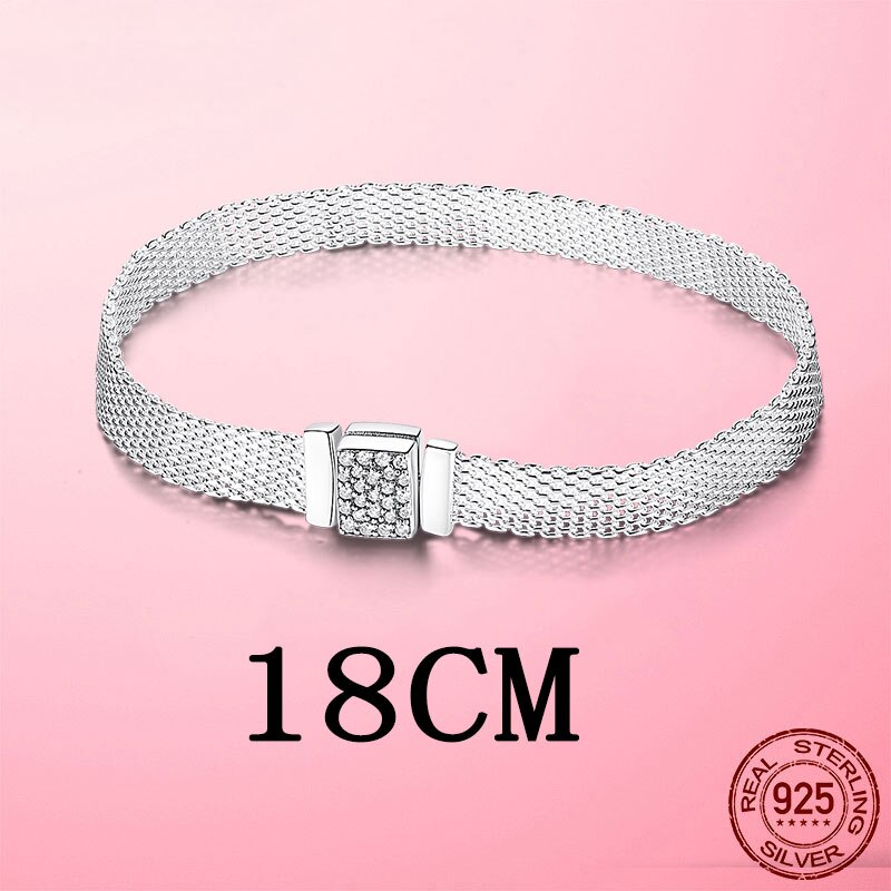 Silver Bracelet 925 Sterling Silver &amp; Rose Gold Cubic Zircon Clasp Reflection Bracelet for Women DIY Silver Jewelry: PTB023-18