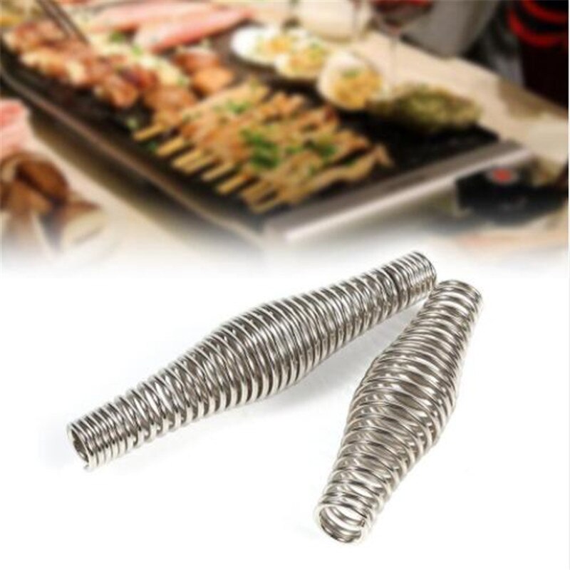 1pc rostfritt stål bbq gropgrillhandtag fjäder vedugn spis rökare elasticitet stålrulle grilltillbehör verktyg