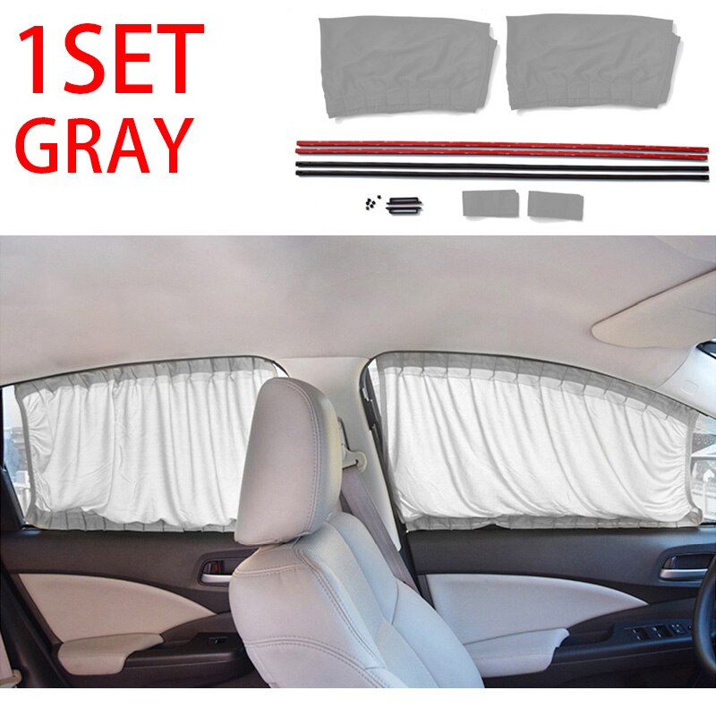 2pcs Car Anti-UV Side Window Curtain Auto Windows Sun Shade Curtain Cars Anti Glare Front Rear Window Sunshades Easy to Install: 1 set gray