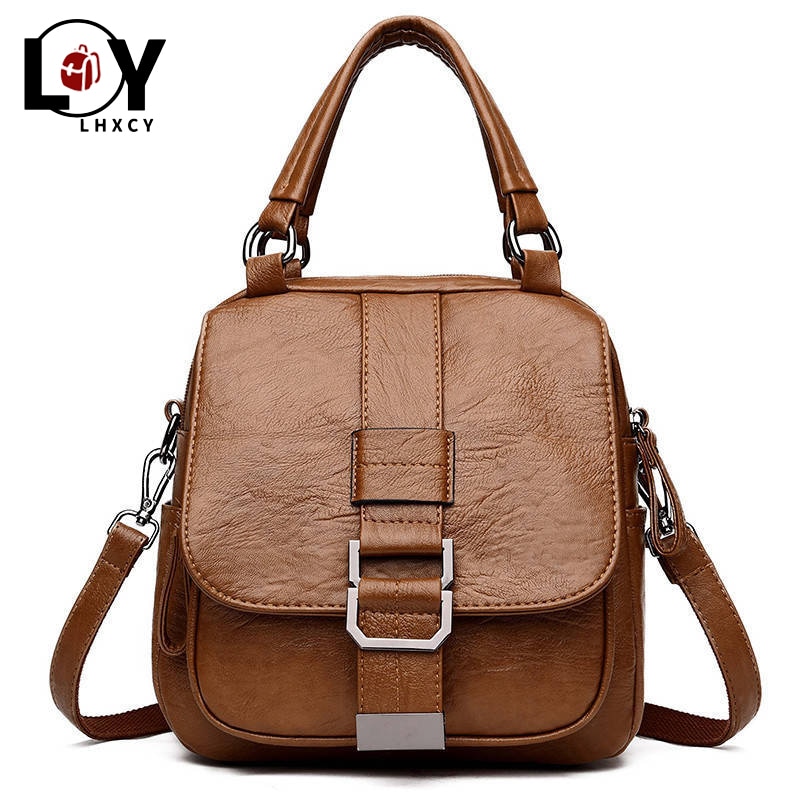 Multifonction petite poche à clapet en cuir Pu femmes sac à dos Vintage doux sacs à bandoulière classique de voyage sacs à dos