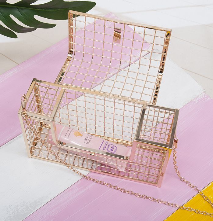 métal creux femmes épaule bandoulière sacs dames fête soirée sac de luxe femme sacs Cage sac à main embrayages: Gold evening bags