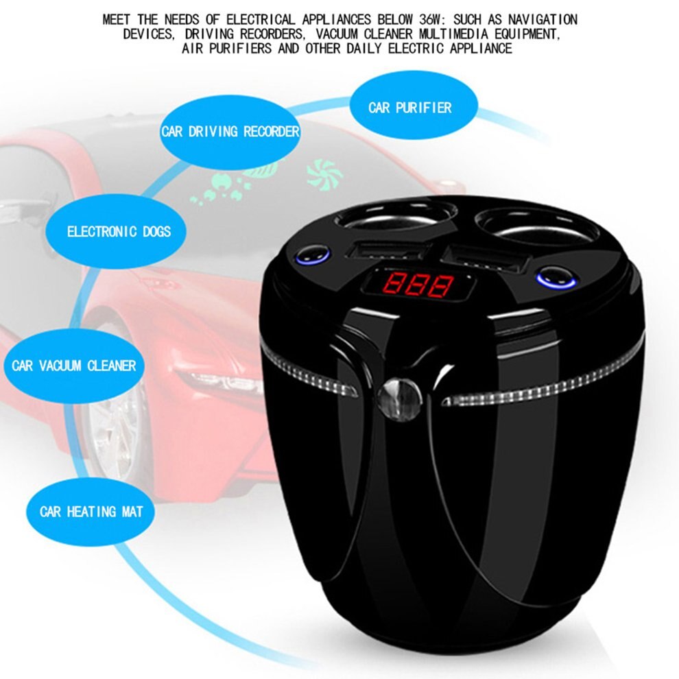 Multifunctionele Car Charger Bekerhouder Met Led Display Gloeiende Dual Usb Cigaretter Aansteker Sockets Power Adapter Voor Telefoon