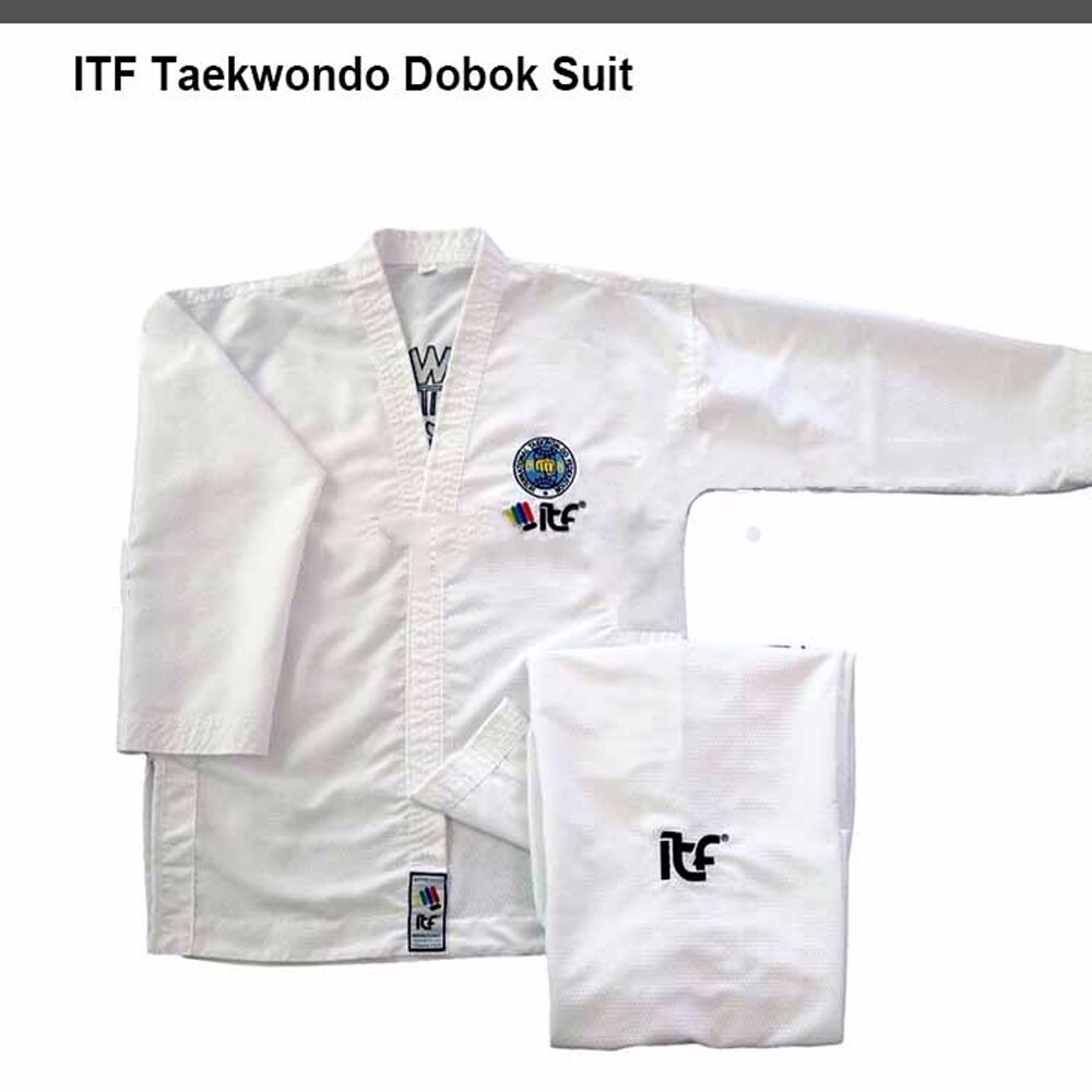 Traditionele Itf Student Uniform Witte Taekwondo Uniform Kid Adult Taekwondo Pak Dobok Kleren Lange Mouw Fitness Training