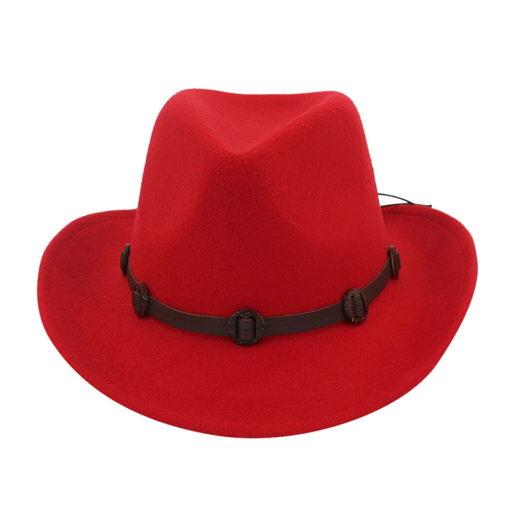 Solid Cowboy Hat Men Western Cowboy Hat Women Winter Cowboy Hat Roll-up Wide Brim Cowgirl Hat Classic Cattleman Hat De8: Red