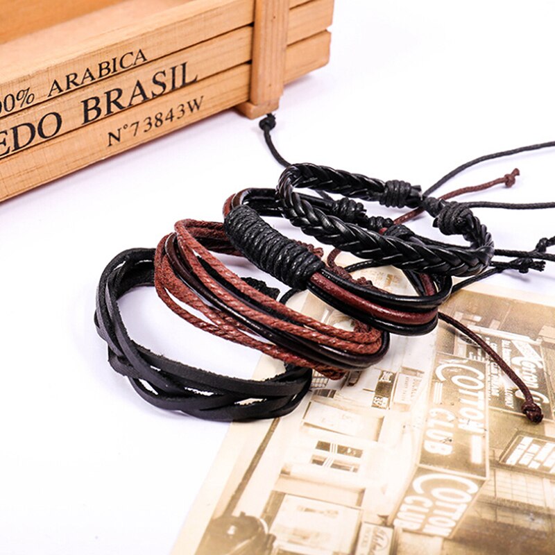 arrived Charm Leather Men's Bracelets Popular boys DIY Handmade Cross Bracelets