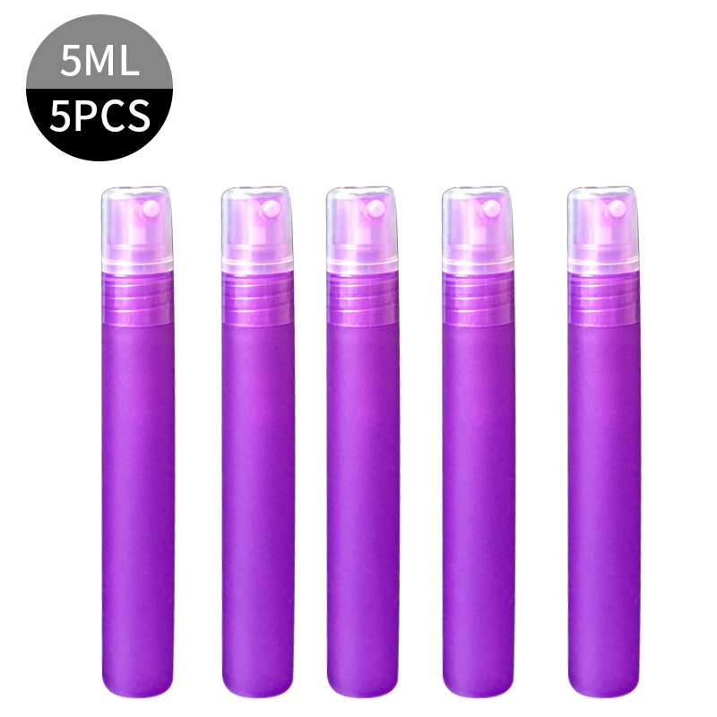 Mini botella recargable con rociador, botella de muestra portátil, atomizador pequeño, botellas con atomizador, 1/5 Uds., 5/10 Ml: purple 5ml 5pcs
