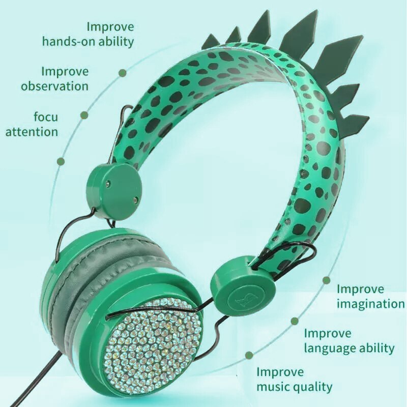 Cute Unicorn or Dinosaur Wired Headphones For girls kids boy Chrismas Bling Diamond Music Phone Helmets With Microphone