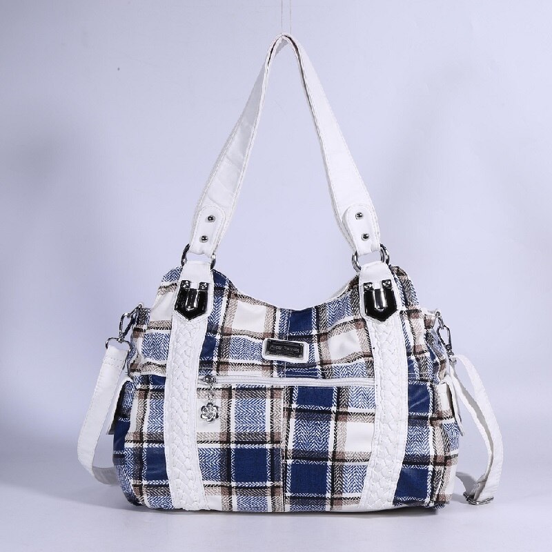 Borse da donna moda PU pelle capiente borsa a tracolla acquirente pacchetto multitasche borsa a tracolla borsa da donna con cerniera Hobos 0044: blu bianca