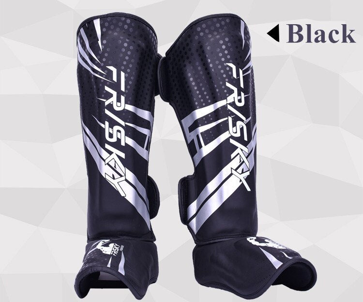 Boxing Taekwondo Shin Guards MMA Leg guards Instep Pads PU Leather Kicking Muay Thai Sanda Training Ankle Support Leg: Light Grey / L