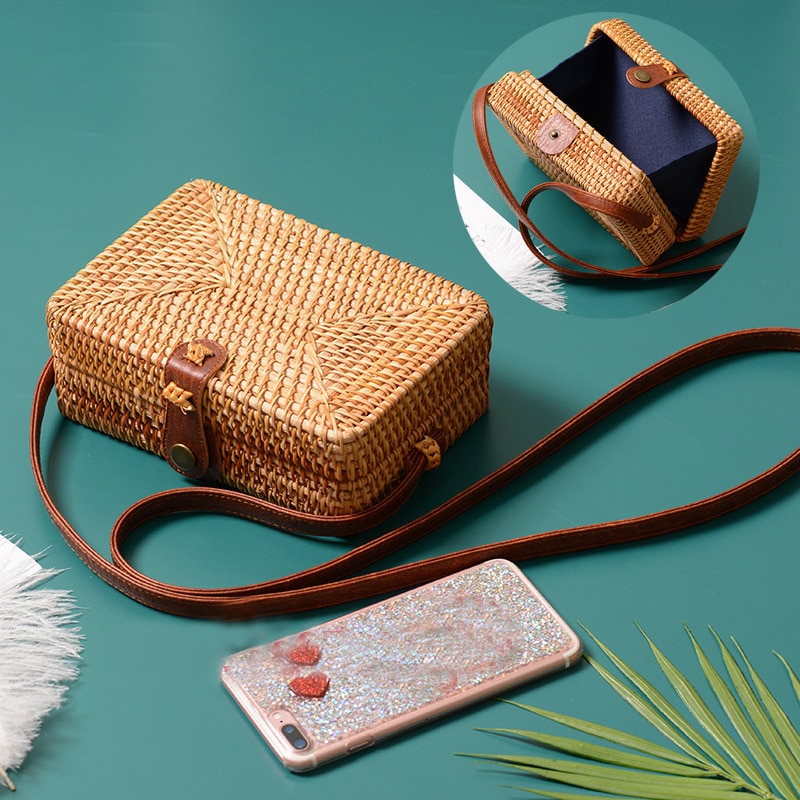 Zwart Wit Ronde Stro Tassen Vrouwen Zomer Rotan Tas Handgemaakte Geweven Strand Cross Body Bag Cirkel Bohemen Handtas Bali doos: B