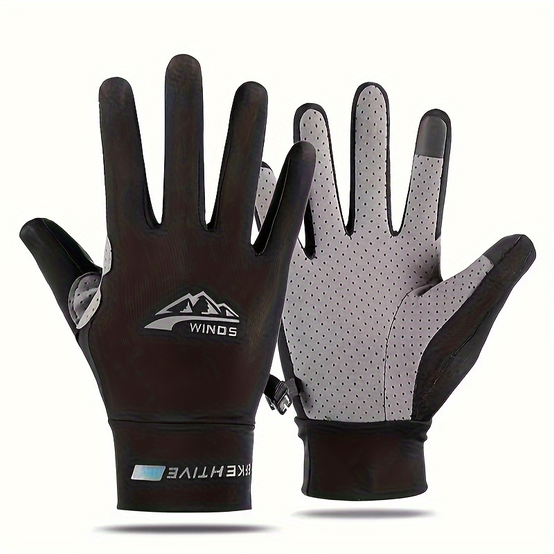 Guantes de protección solar, guantes de pesca para hombres y mujeres, guantes finos y transpirables para montar en hielo totalmente combinados, guantes adhesivos de verano: Negro / M