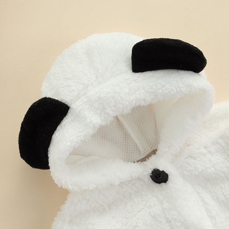 Toddler Baby Boys Girls 2pcs tuta a maniche lunghe con piede in pile pagliaccetti con cappuccio adorabili con orecchie + sciarpa completi bianchi