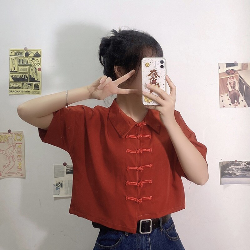 Estilo chino ropa mujer verano Cheongsam moderno Top Color sólido Vintage Harujuku blusa de estilo étnica y Top mujeres FF2905
