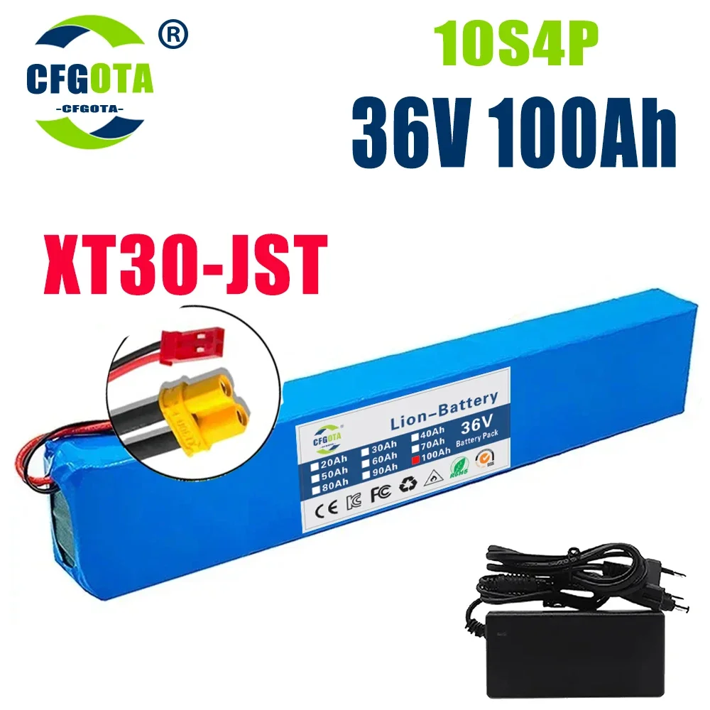 18650 battery pack 10s4p 36V 100AH high power 600W, suitable for electric bicycle lithium battery with charger sales: Pink
