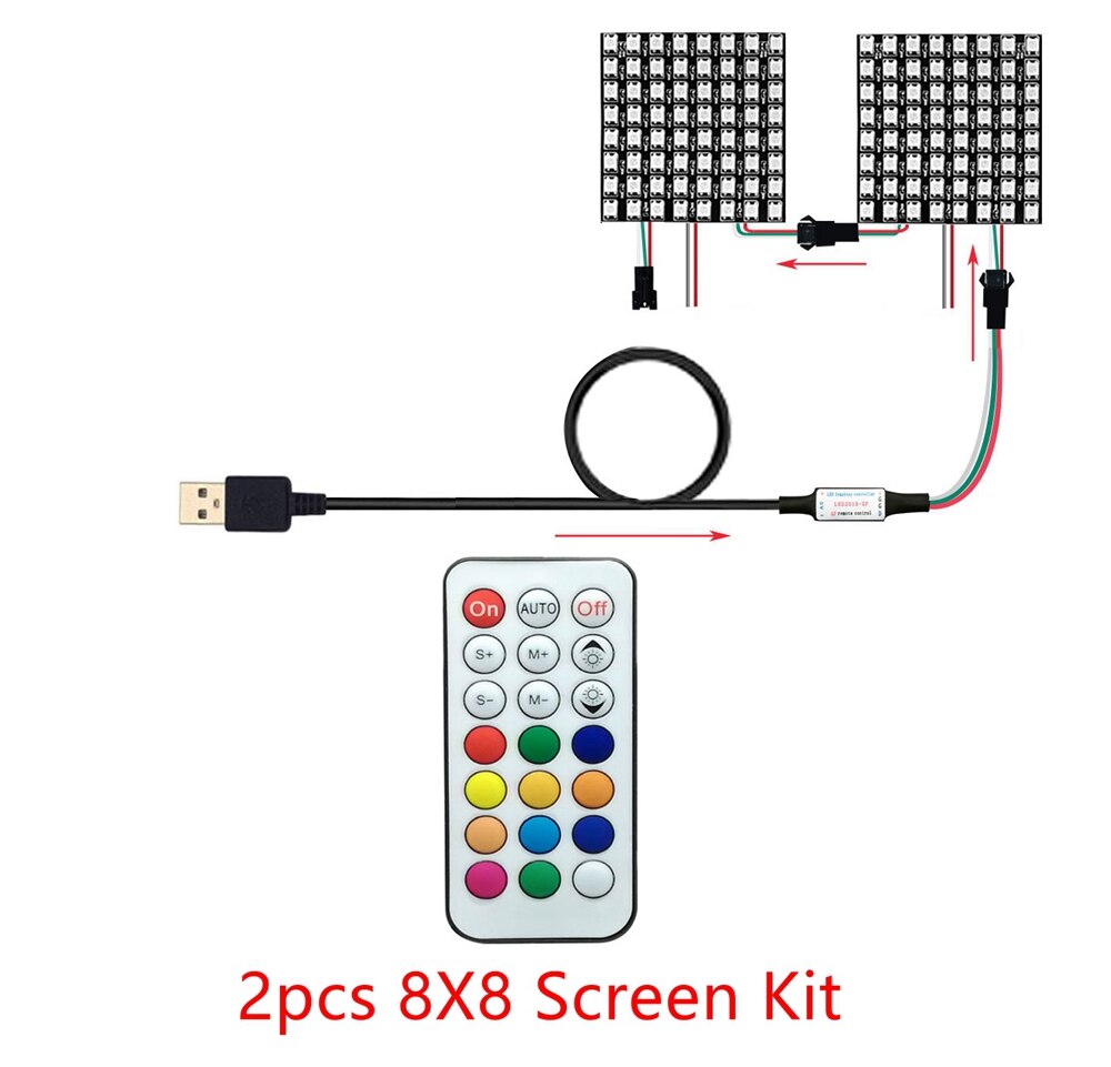 WS2812b 8x32 16x16 8x8 WS2812 Led Pixel Module 21 Keys USB Small Screen Kit Individually Addressable Lamp Beads: 2pcs 8X8 Kit