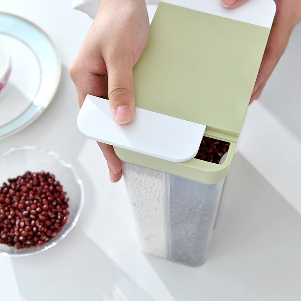 4 Grids 2.6L Food Storage Container Plastic Kitchen Refrigerator Flour Rice Box Multigrain Storage Jar Transparent Sealed Cans: Light Green