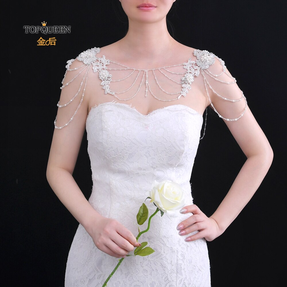 TOPQUEEN G10 Crystal Bling Beaded Bridal Wraps Beading Lace Wedding Shawl Jacket Bolero Wrap Bride Coat Cape Boleros Party Shrug: G10