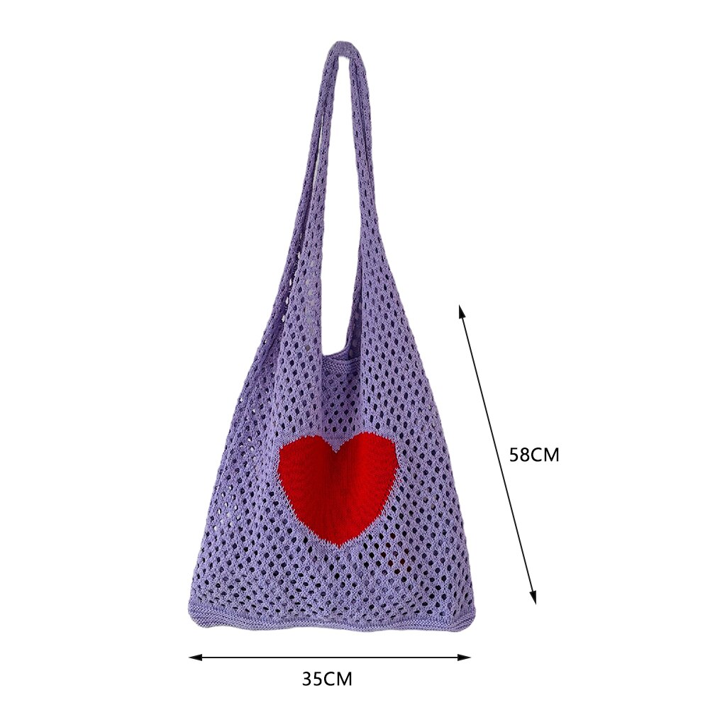 Frauen Gestrickte Schulter Tasche lässig Strand Gittergewebe Hohl gewebte Tote Handtasche Häkeln Tasche Kupplung für Frauen: Lila