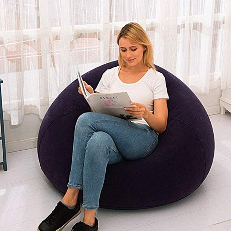 Stor oppustelig doven sofa oppustelig foldbar hvilestol udendørs camping sovesofa med pedal behagelig flocking sofastol: Blå sofa
