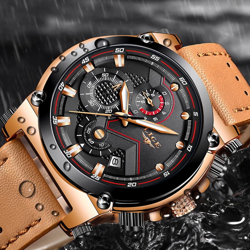 LUIK Horloges Heren Top Luxe Mode Creatieve Chronograaf Lederen Waterdichte Quartz Horloge Relogio Masculino