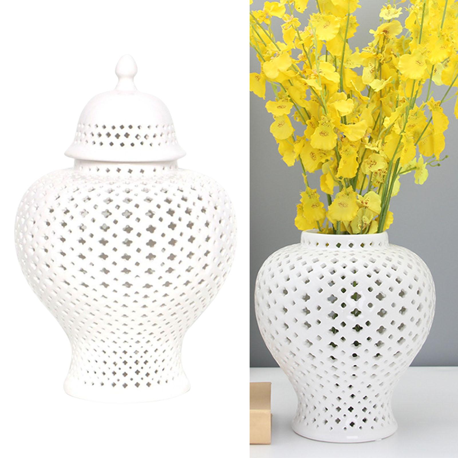 Decorative Ceramic Ginger Jar Home Decor Flower Vase Porcelain Storage Jar: White
