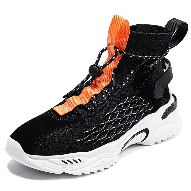 High Top Socks Shoes Running Shoes Luminous Fish Scale Thick Sole Slip On Men Sneakers Footwear Outdoor Jogging Shoes Hombre: Black / 39