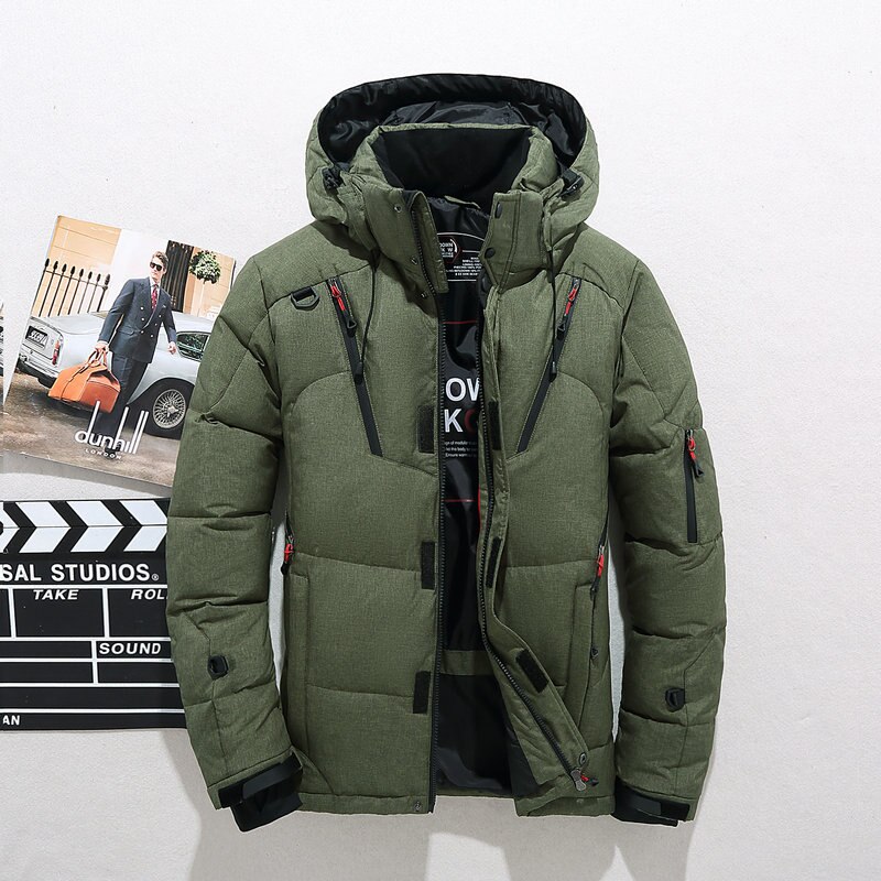 Mannen Parka Down Dikke Warme Winter Jacket Hooded Thicken Duck Down Jas Casual Slim Overjas Met Veel Zakken mens: Army Green / XXXL