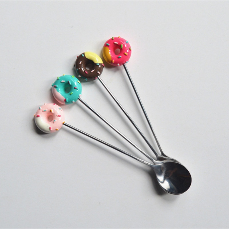 Cuillère à beignet en acier inoxydable, gâteau café Dessert thé glaces cuillères à remuer bonbons cuillère à thé mignonne de dessin animé 1 pièce