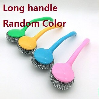 Brosse de nettoyage magique forte en acier inoxydable, bol de vaisselle, éponge de lavage, casserole de cuisine, outils de nettoyage de vitres, brosse de nettoyage de cuisine: 1PCS Long handle