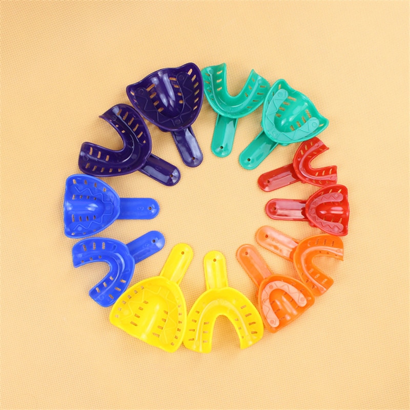 Plateaux à empreintes dentaires en plastique, 12 pièces, fournitures centrales dentaires, porte-dents pour adultes et enfants, outils de dentiste et de laboratoire