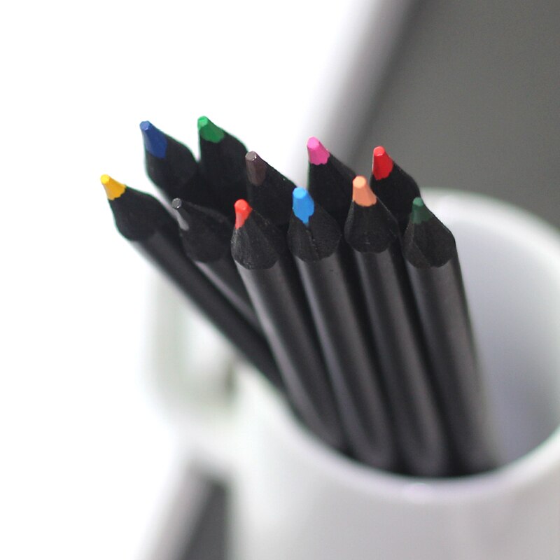 12 stks/set Kleur Potlood Set 12 Verschillende Kleuren Kleurpotloden Kawaii School Zwarte Houten Potloden