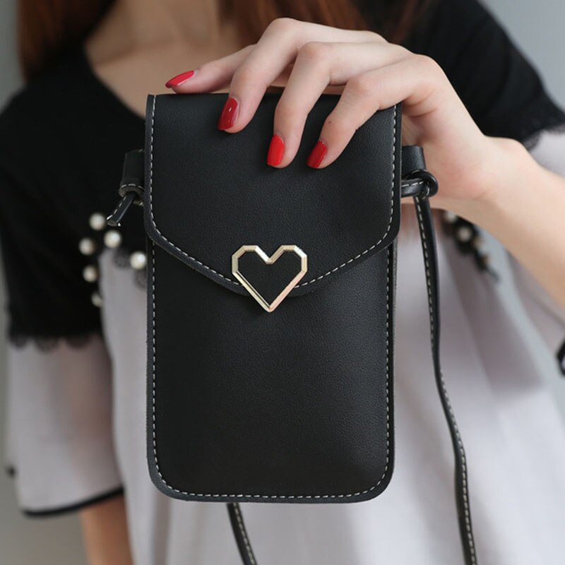 Transparent Touch Screen Women Heart-shaped Mobile Phone Bag Retro Mini Messenger Lady Handbag And Purses Small Phone Bag