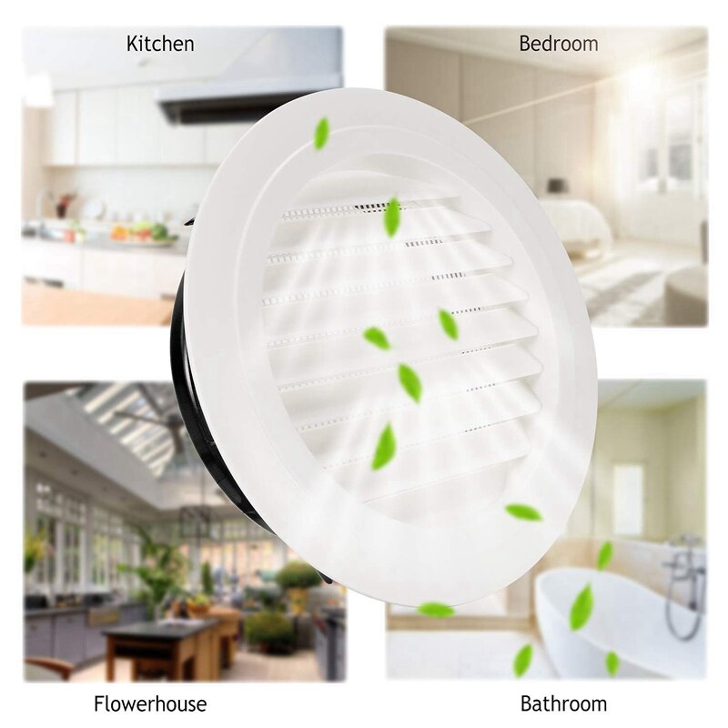 8 Inch Round Air Vent ABS Louver Grille Cover White Soffit Vent with Built-In Fly Screen Mesh for Bathroom Office Kitchen Ventil