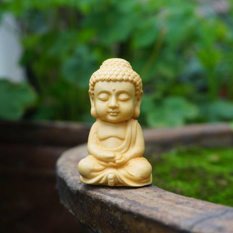 Miniatuur Boeddha Figuur, Hout Boeddha, Kleine Monnik Beeldjes Fairy Tuin Terrarium Accessoires