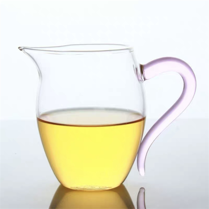 Heat-resistant Glass Tea Pitcher with Colored Handle Transparent Chahai Glass Kung Fu Fair Cup Office Tea Cup Drinkware: Pink