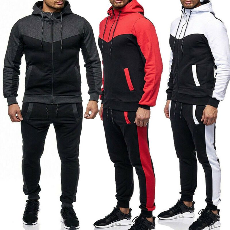 Survêtement à capuche pour hommes, ensembles de vêtements de sport masculins, sweat-shirt + pantalon, avec fermeture éclair, ensemble 2 pièces, automne-hiver, collection survêtement