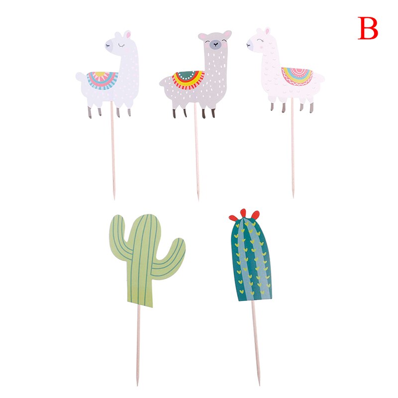 5 stk / parti søde tegneserie alpaca fødselsdagsfest dekorationsforsyninger søde alpaca kaktus kage topper fest dekorationer: B