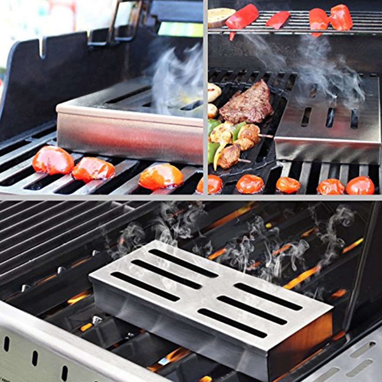 Thicker Stainless Steel Meat Smoking Barbecue Smoker Box for BBQ Wood Chips Grilling Accessories